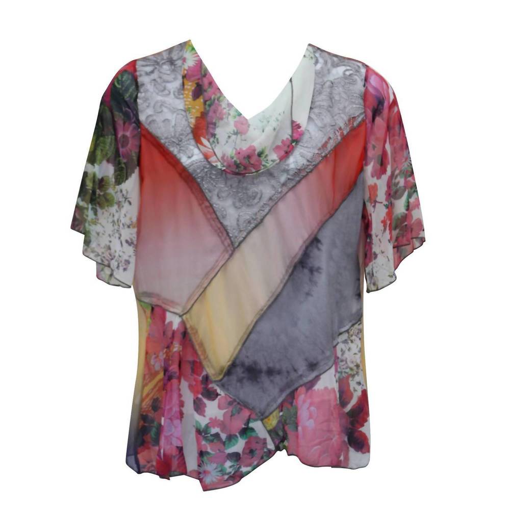 NEW LV COLLECTION floral cowl neck top in red